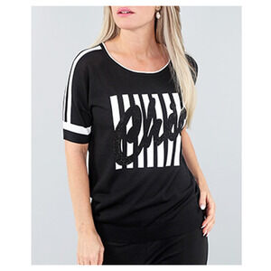 Women's Chic Knit Top Black White Short Sleeve by Michael Tyler Size XL NWT